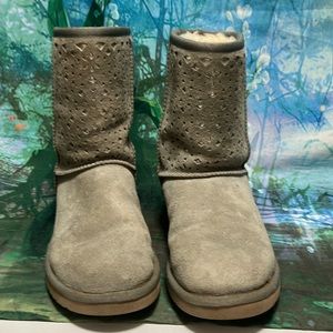 UGG boots, size 6, gray silver laser cut